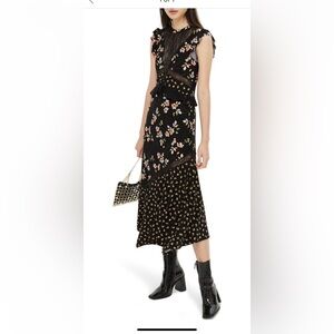 Topshop black floral with lace midi dress
